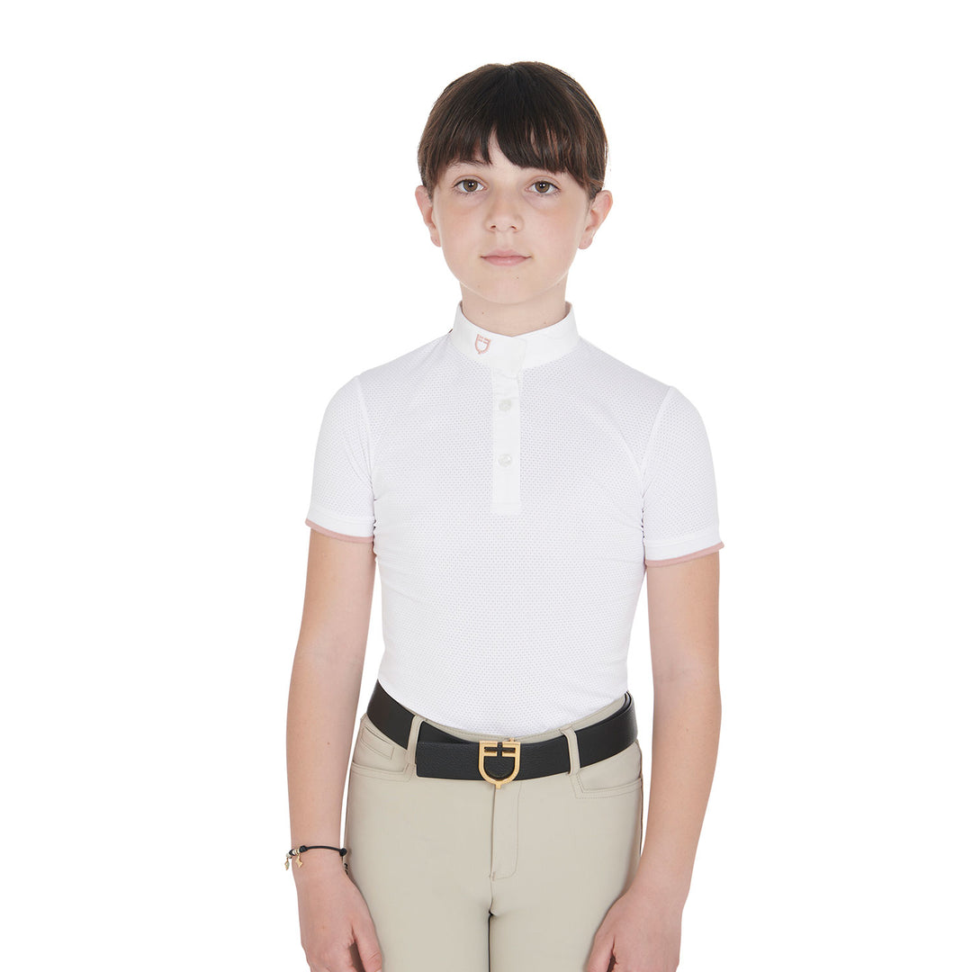 Equestro Girls' Slim Fit Breathable Competition Polo Shirt - White