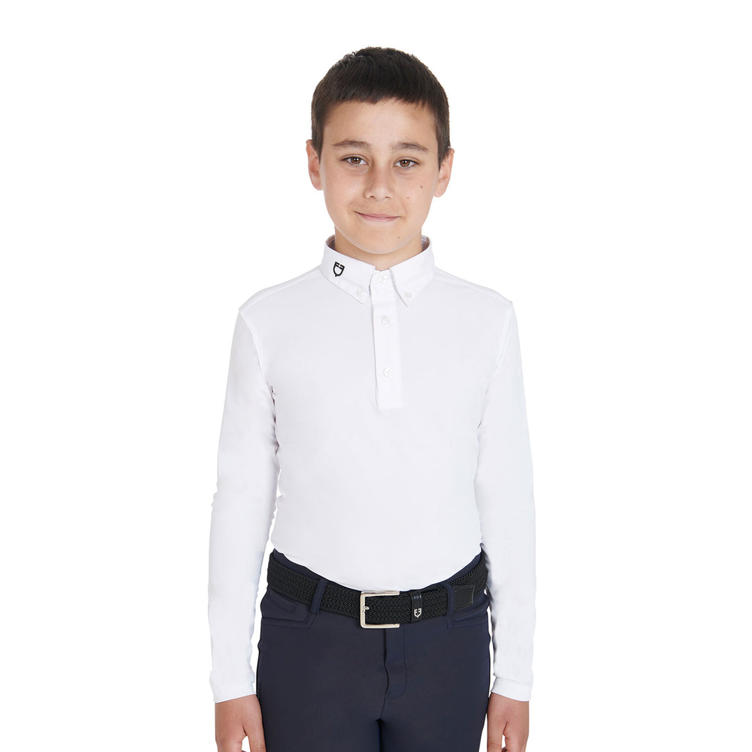 Equestro Boy's Slim Fit Competition Polo Shirt with Three Buttons - White