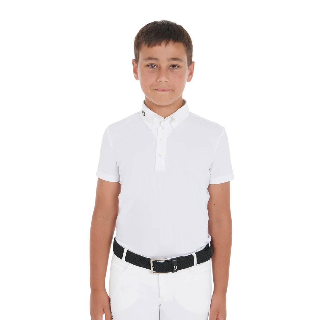 Equestro Boys' Slim Fit Competition Polo Shirt with Four Buttons - White