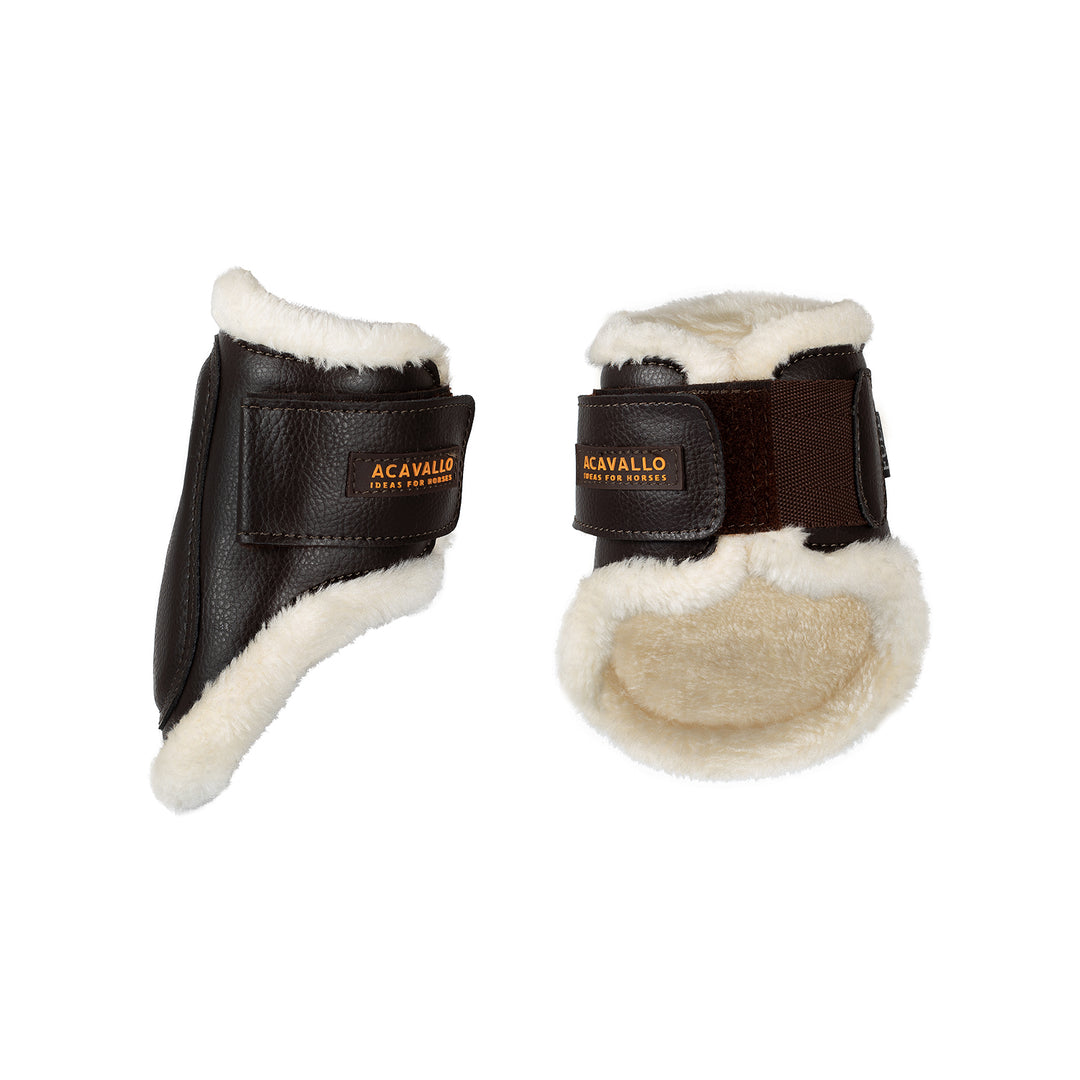 Acavallo Jumping Fetlock Boots Faux Sheepskin &amp; Hook-And-Loop Closure - Brown