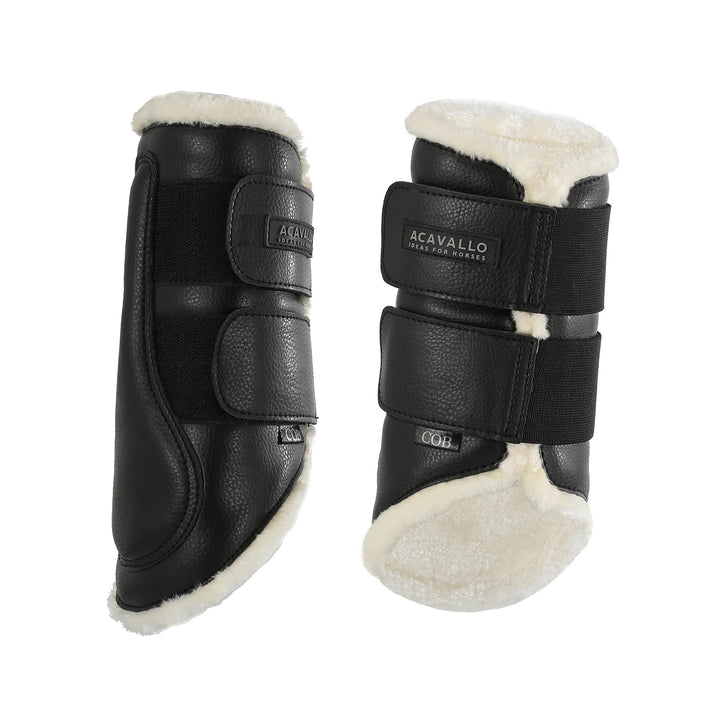 Acavallo Front Brushing Boots Faux Sheepskin &amp; Hook-And-Loop Closure - Black