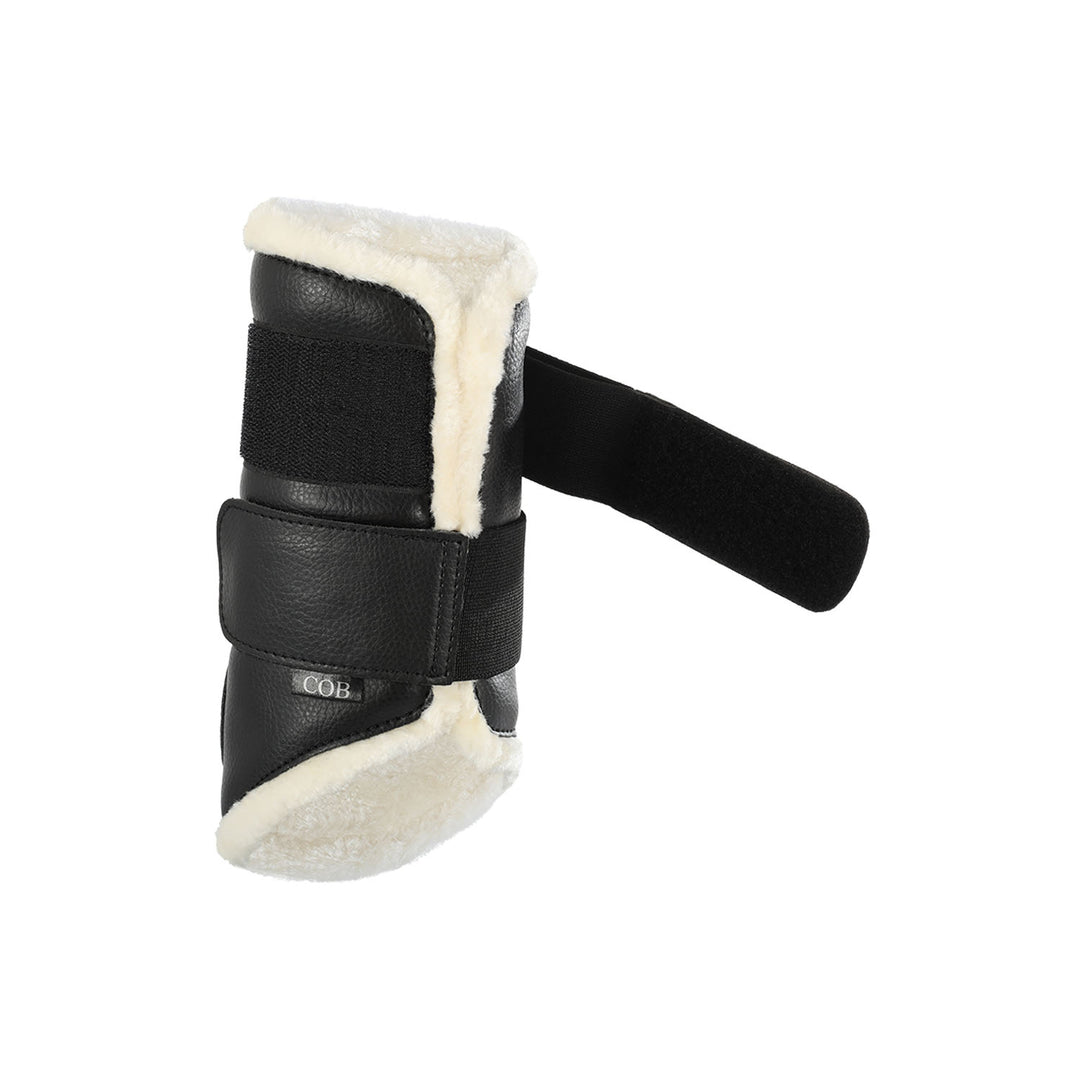 Acavallo Front Brushing Boots Faux Sheepskin &amp; Hook-And-Loop Closure - Black