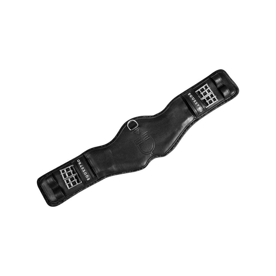 Equestro Shaped Dressage Girth in Leather with Engraved Logo - Black