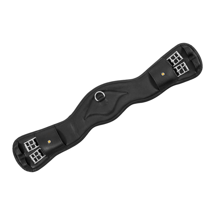 Equestro Shaped Leather Dressage Girth with Logo Pin - Black