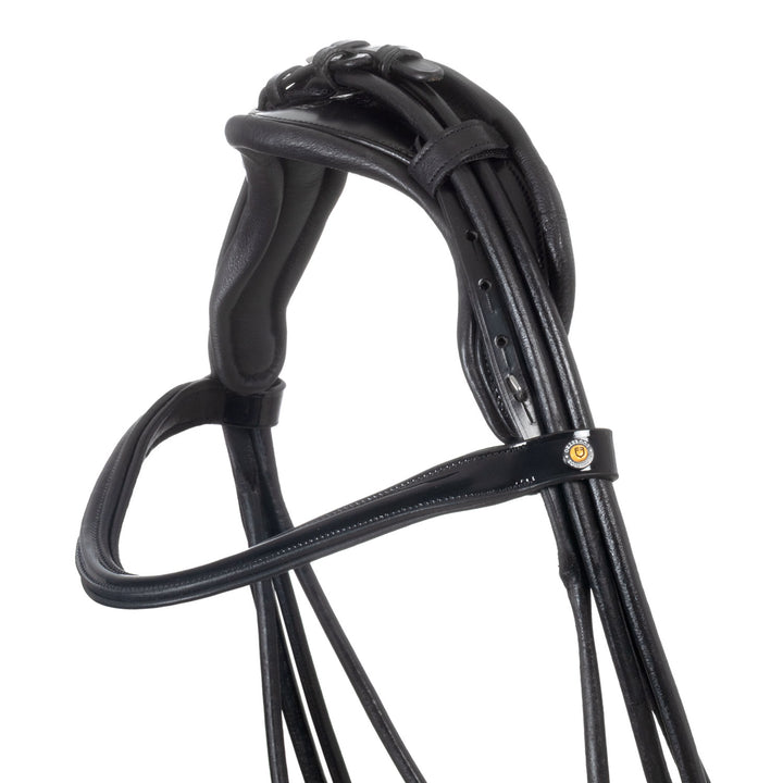 Equestro Leather Dressage Bridle with Anatomical Headpiece - Black