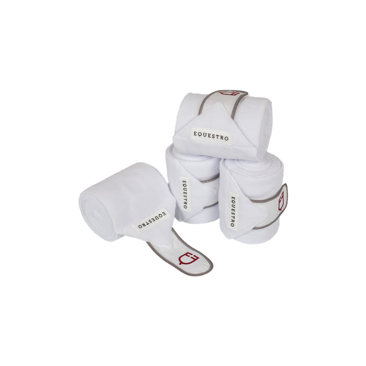 Equestro Breathable Fleece Pony Bandages - White/Red/Grey