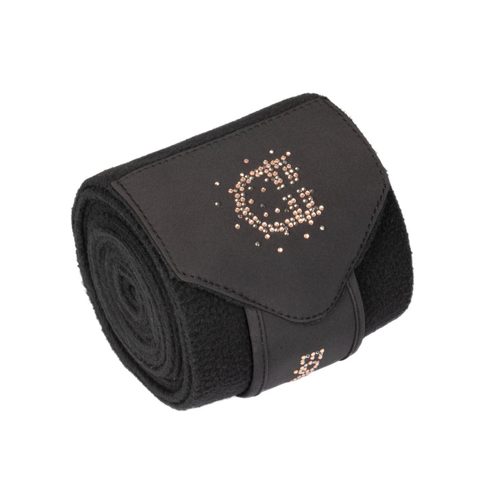 Equestro Fleece Bandages with Rhinestone Logo - White