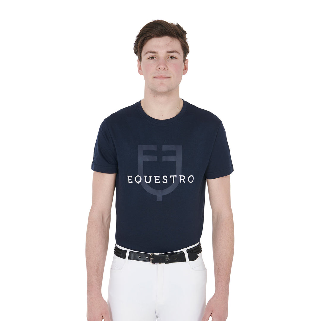 Equestro Men's Slim Fit T-Shirt with Logo on the Chest - White