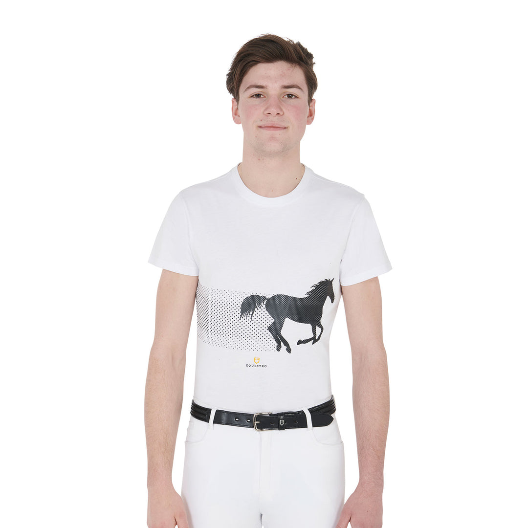 Equestro Men's Slim Fit T-Shirt with Race Horse - White