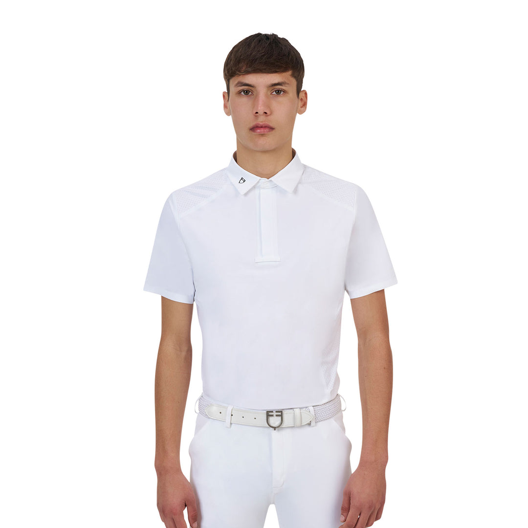 Equestro Ridertechnology Men's Competition Polo Shirt Short Sleeves and Buttons - White