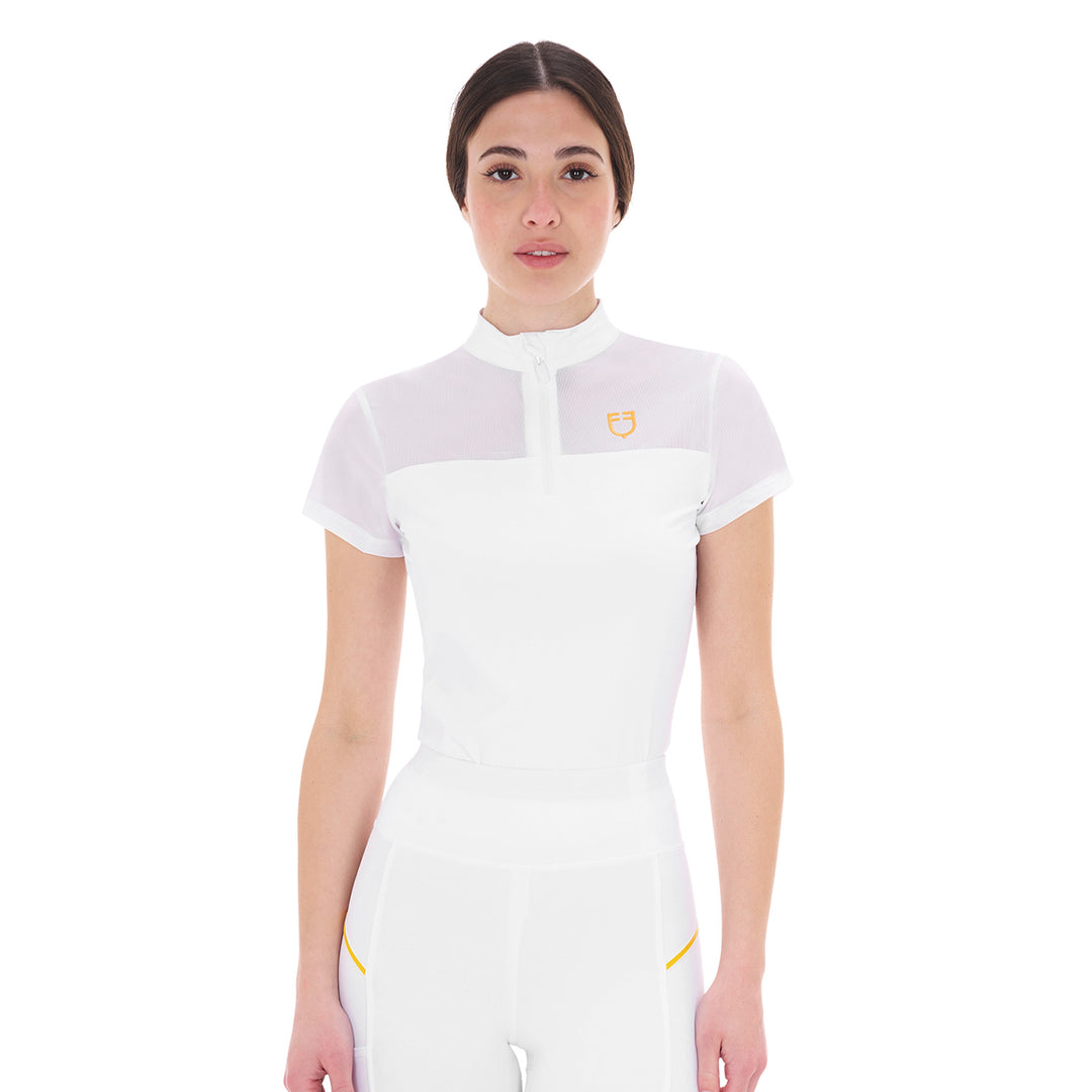 Equestro Women's Training Polo Shirt with Mesh Inserts - White
