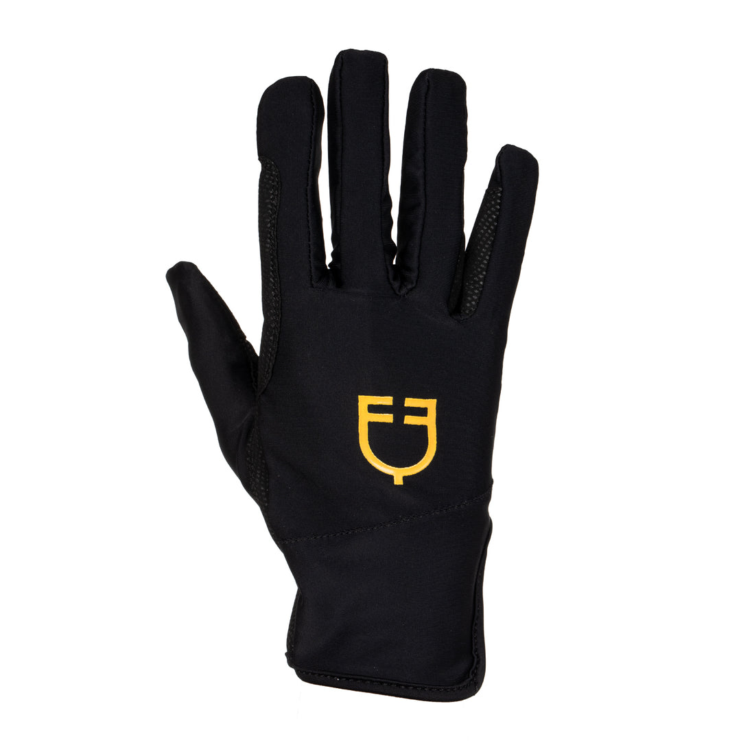 Equestro Women's Gloves in Special Elastane Fabric with Logo - Black