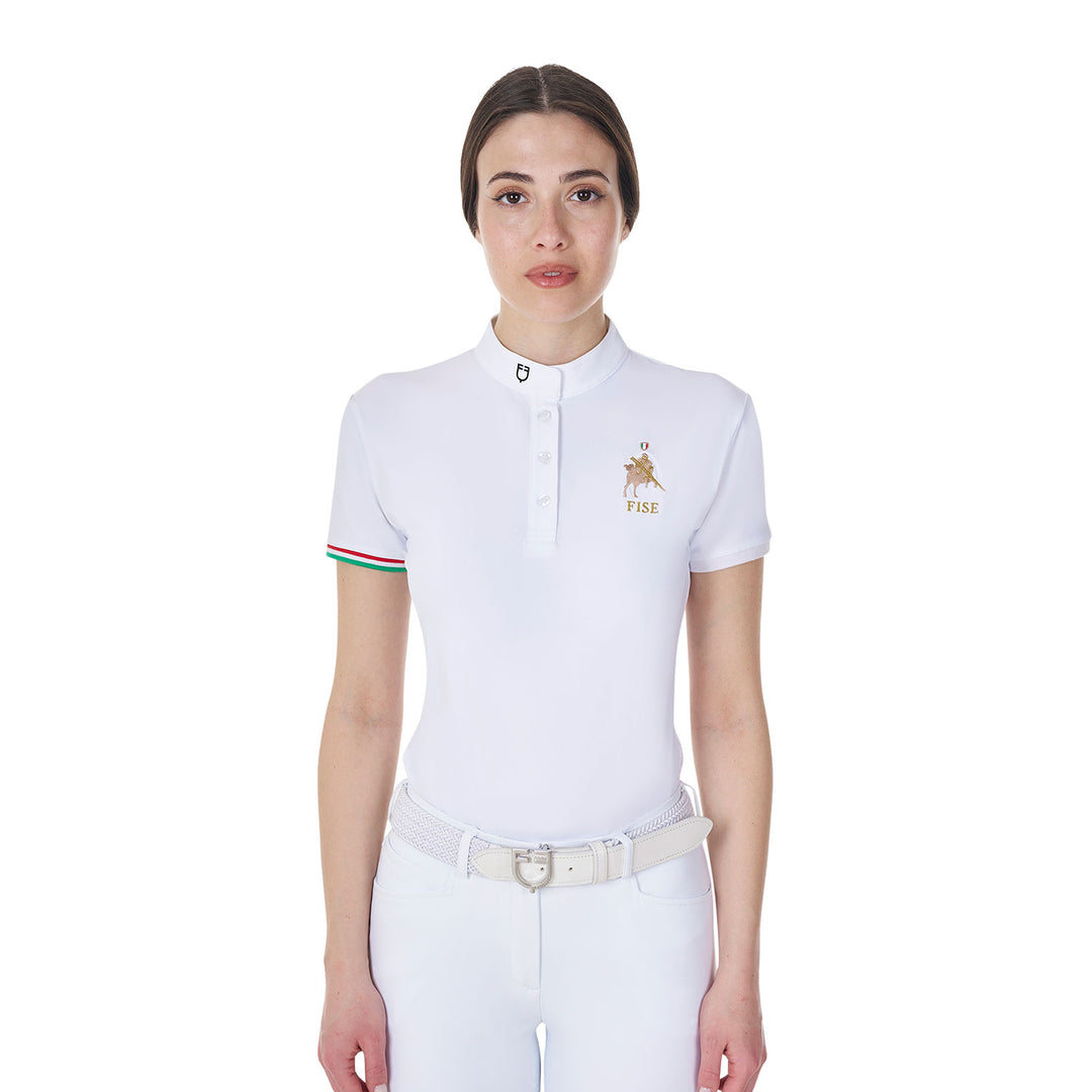 Equestro Women's Slim Fit Competition Polo Shirt Equestro X Fise - White