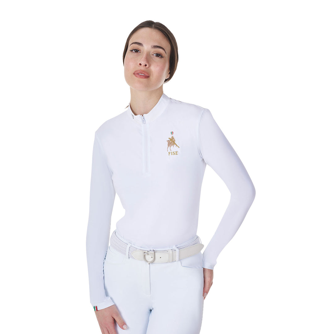 Equestro Women's Long-Sleeved Competition Polo Shirt Equestro X Fise - White