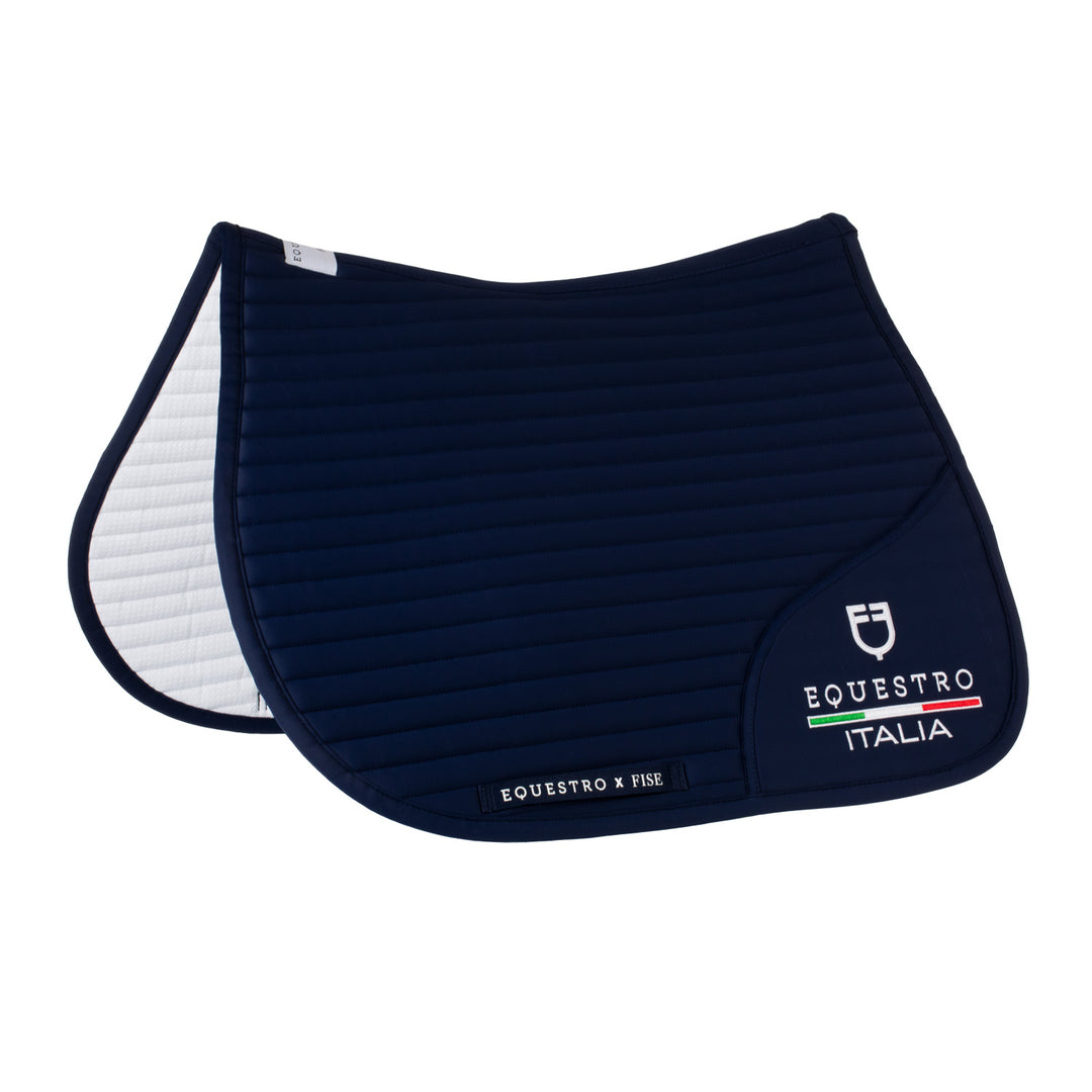 Equestro Jumping Saddle Pad with Embroidered Logo Equestro X Fise - White/Azzurro Savoia