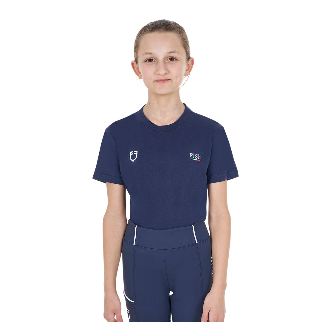 Equestro Kids' Unisex Slim Fit T-Shirt Equestro X Fise - Navy Blazer