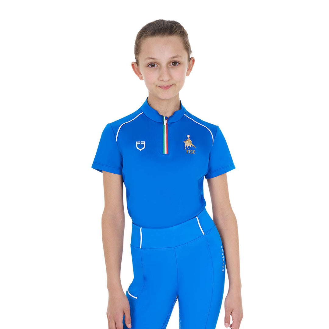 Equestro Kids' Unisex Training Polo Shirt Equestro X Fise - Navy Blazer