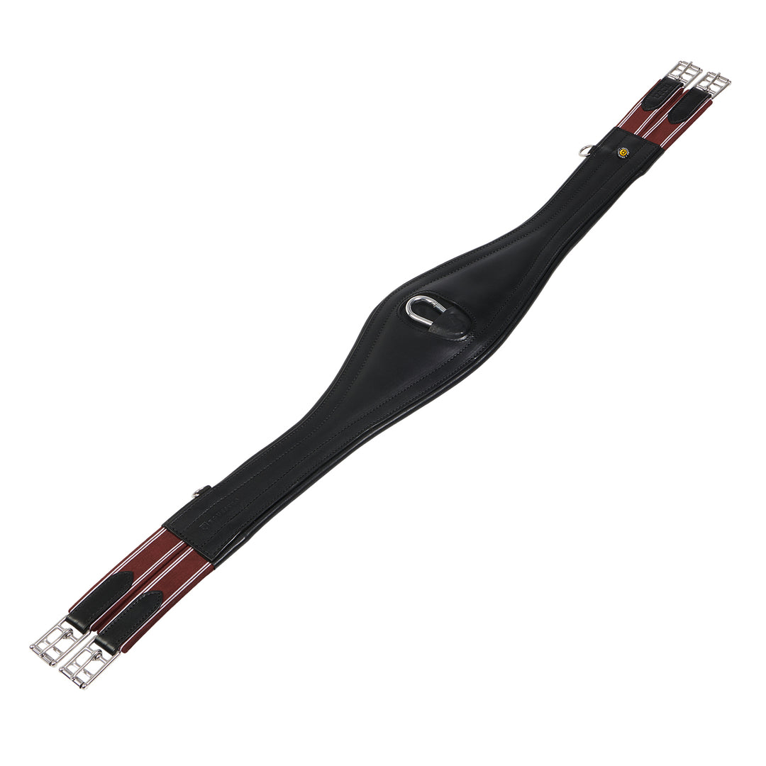 Equestro Leather Jumping Girth with Elastic Bands - Dark Brown