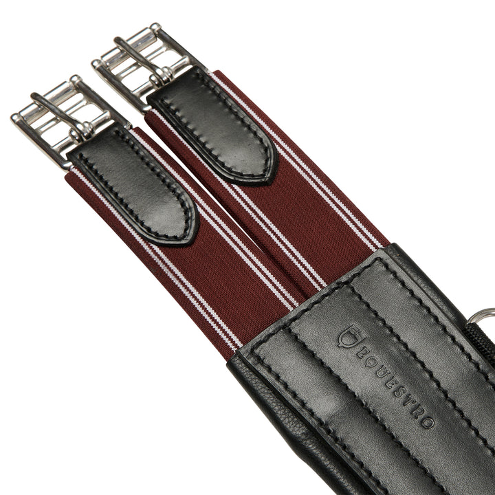 Equestro Leather Jumping Girth with Elastic Bands - Dark Brown