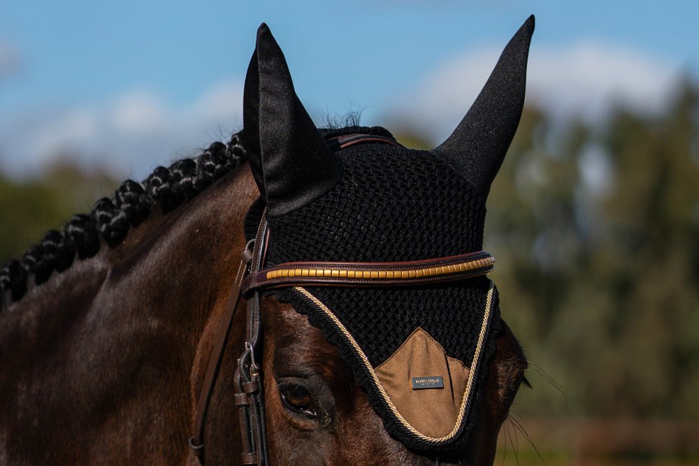 Equestrian Stockholm Fly Hood Golden Brass - Ear Bonnet - Kingdom Equestrian