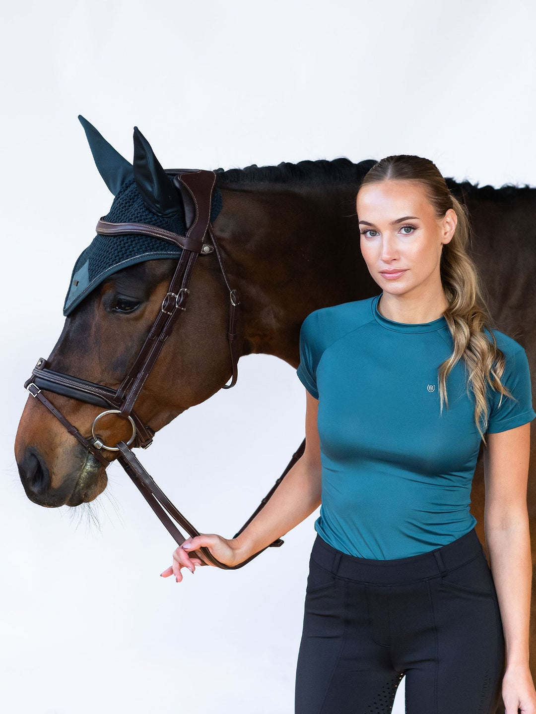 Equestrian Stockholm Fly Hood Modern Teal Blue - Ear Bonnet - Kingdom Equestrian