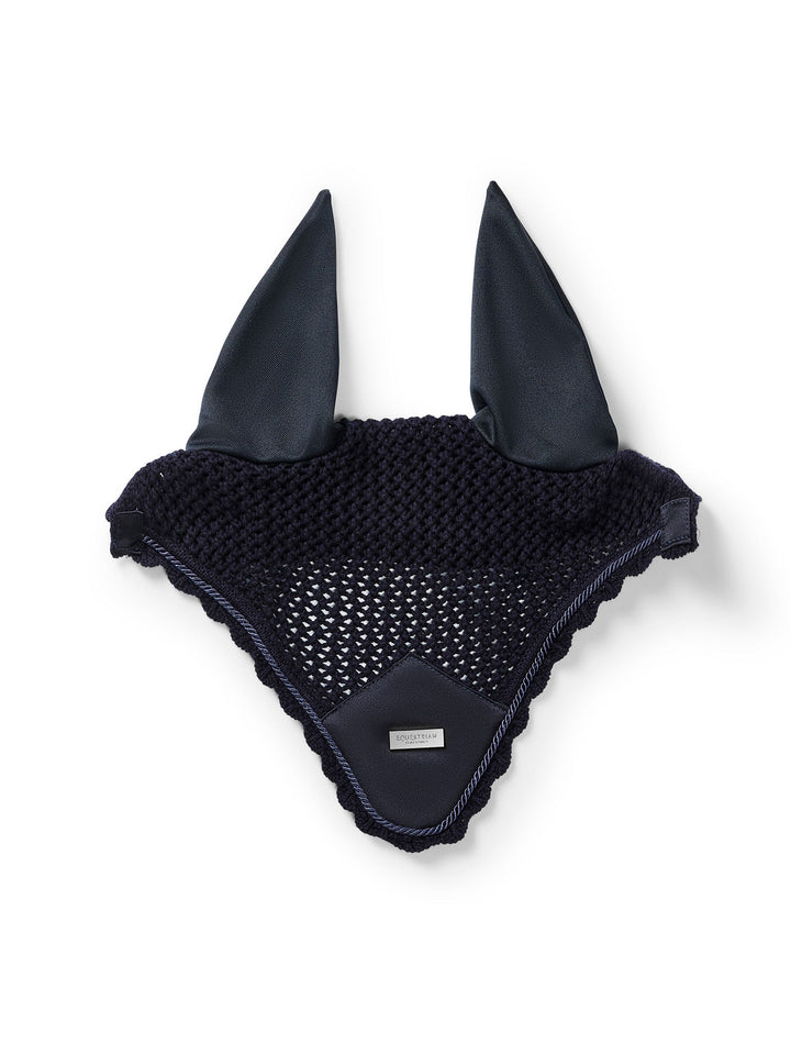 Equestrian Stockholm Fly Hood Plain Navy Silver - Ear Bonnet - Kingdom Equestrian