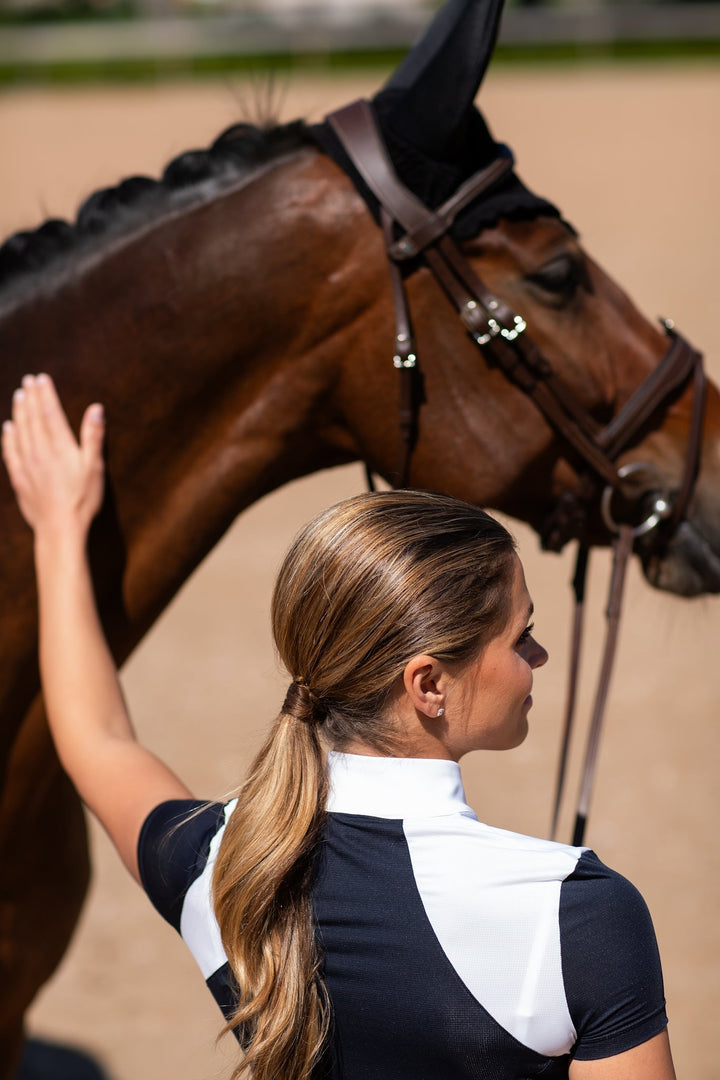 Equestrian Stockholm Refined Competition Top Navy White Short Sleeve - Top - Kingdom Equestrian